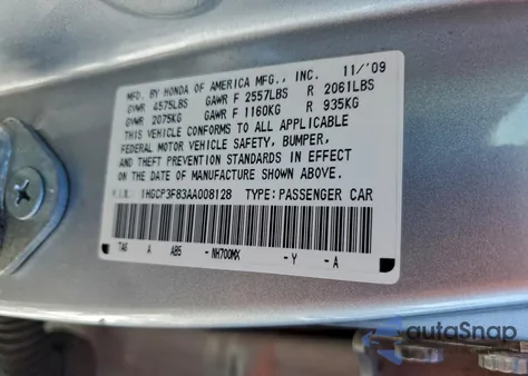 2010 Honda Accord Exl z USA, uszkodzony, nr VIN 1HGCP3F83AA008128